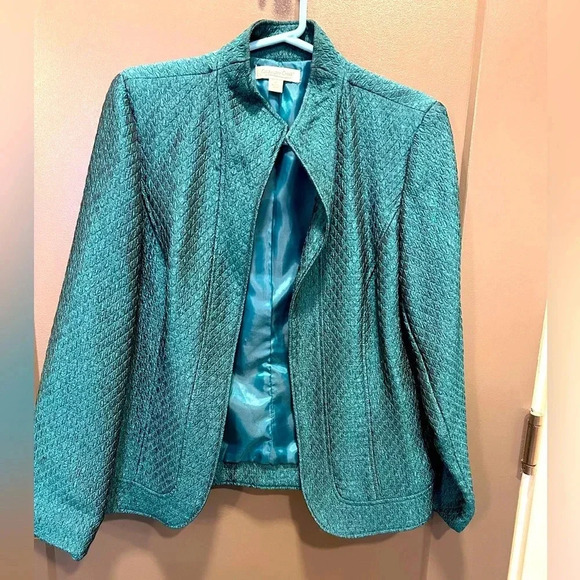 COLD WATER CREEK WOMANS BLUE TEAL QUILTED BLAZER JACKET LINED ELEGANT OLD MONEY - Picture 1 of 5
